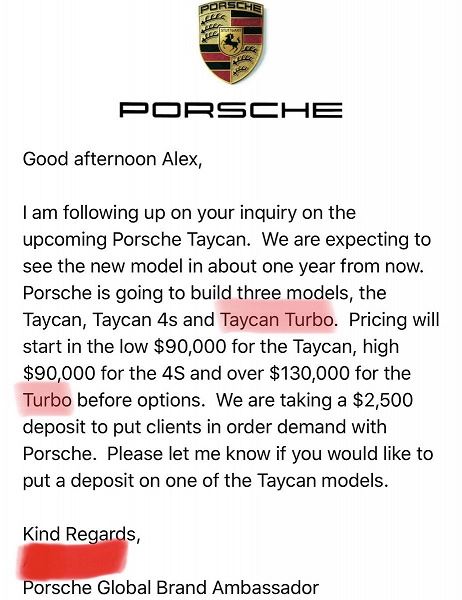 Электромобиль Porsche Taycan Turbo в базовом оснащении будет стоить не меньше 130 000 долларов