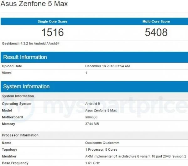 <br />
					Asus Zenfone 5 Max с Android Pie на борту и чипом Snapdragon 660 «засветился» в Geekbench<br />
				